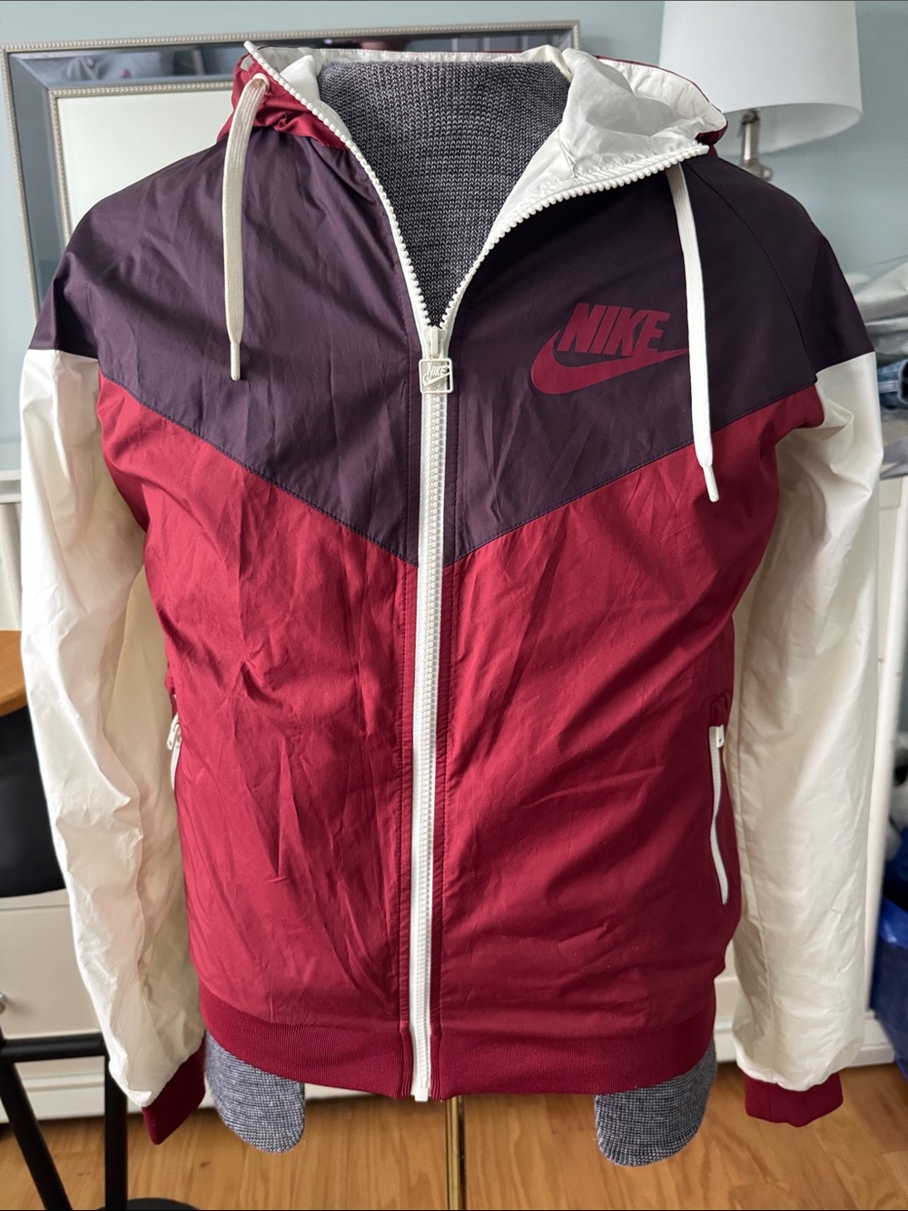 Nike The Windrunner Maroon, Burgundy & Cream Colorblock Hooded jacket